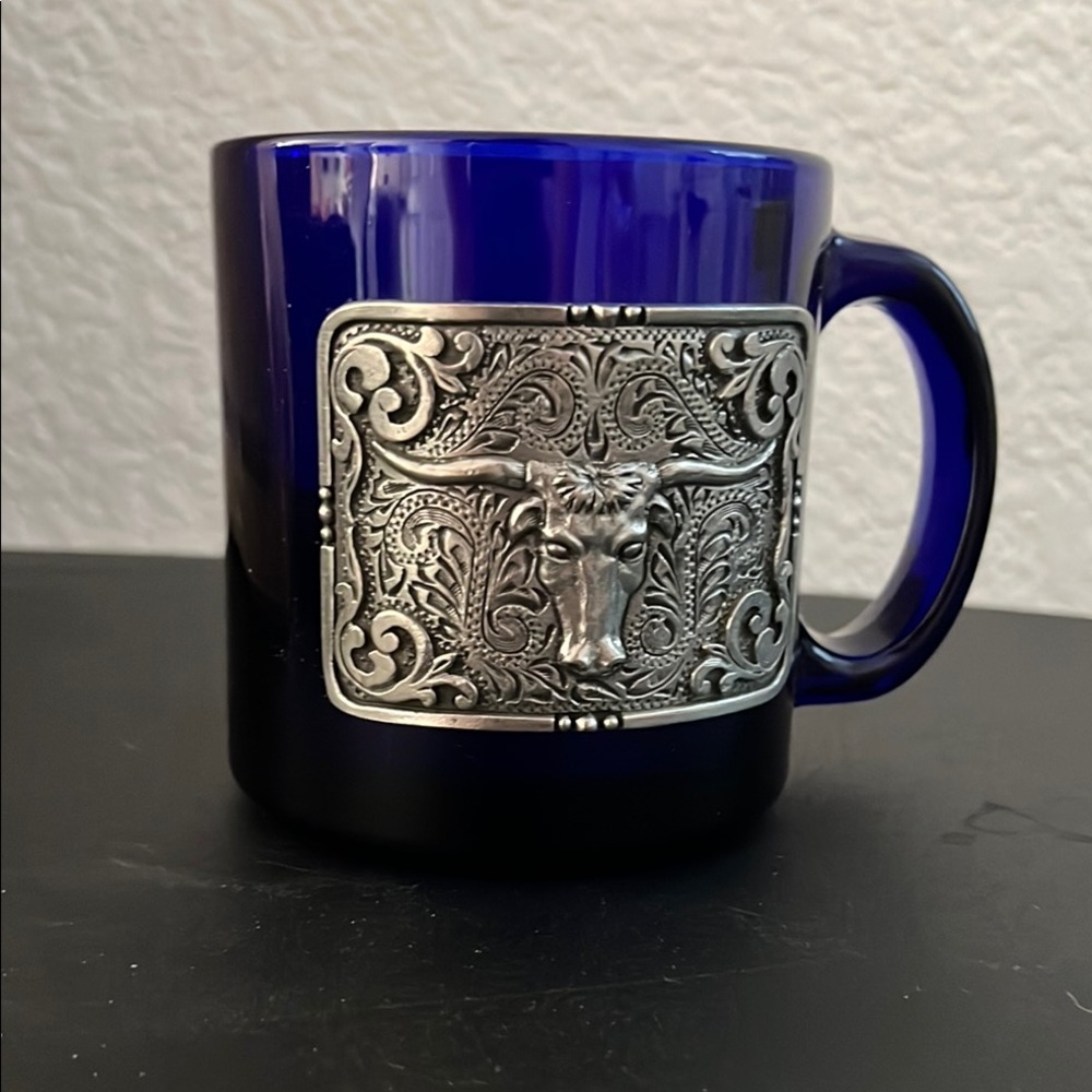 Blue Mug with Silver Accent of Longhorn
